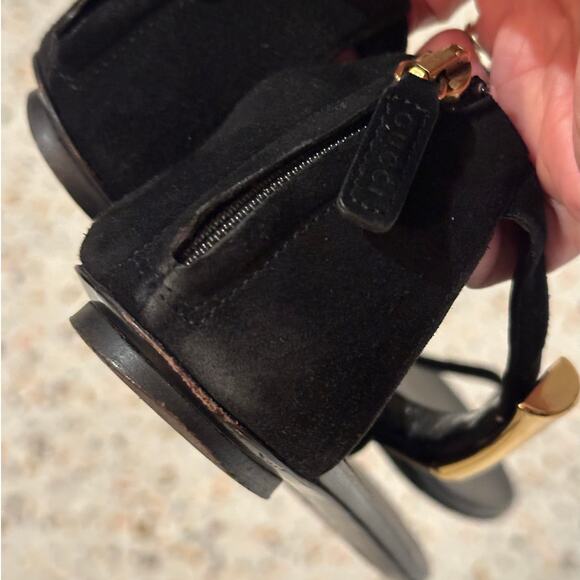 Gucci Coraline Nero Black Suede Thong T strap flats gold bamboo 2014 size 35.5 - Picture 7 of 15